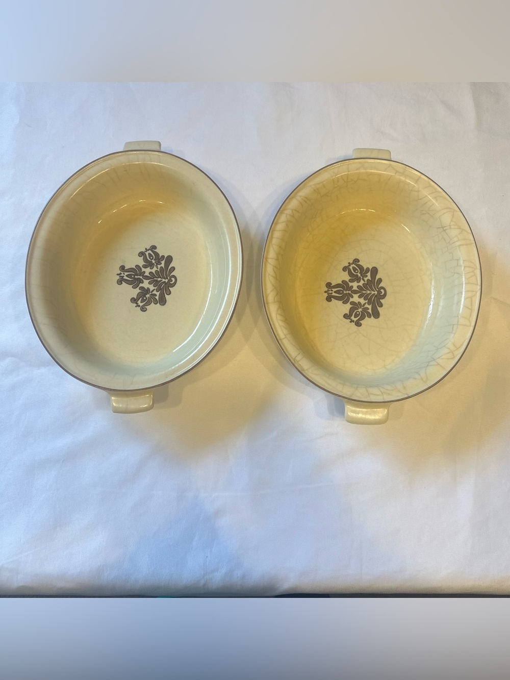 Vintage Pfaltzgraff Ceramic Serving Bowls with Decorative Medallion  set of 2
